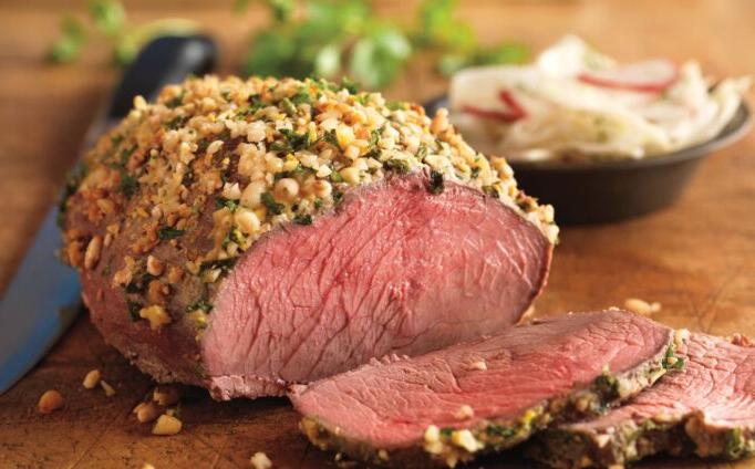 Nut-Crusted Top Sirloin Roast with Fennel-Radish Salad